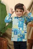 Manara Boys Ethnic Short Kurta In Blue Print