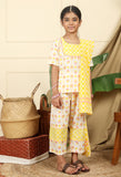 Zahra Girls Ethnic Kurta Pyjama Set In Hand-Block Printed Cotton With Matching Dupatta