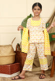 Zahra Girls Ethnic Kurta Pyjama Set In Hand-Block Printed Cotton With Matching Dupatta