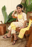 Zahra Girls Ethnic Kurta Pyjama Set In Hand-Block Printed Cotton With Matching Dupatta