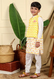 Zahra Boys Ethnic Hand-Block Printed Kurta With Nur Bandi Nehru Jacket And Churidaar Set