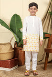 Zahra Boys Ethnic Embroidered Kurta In Hand-Block Printed Cotton With Churidaar Set