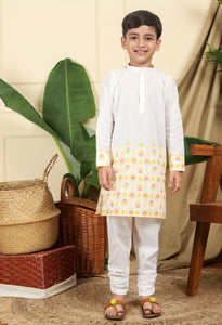 Zahra Boys Ethnic Embroidered Kurta In Hand Block Printed Cotton