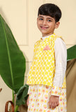 Nur Boys Ethnic Bandi Nehru Jacket In Hand-Block Printed Cotton