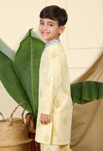 Panna Boys Ethnic Embroidered Kurta In Hand-Block Printed Cotton