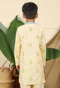 Panna Boys Ethnic Embroidered Kurta In Hand-Block Printed Cotton