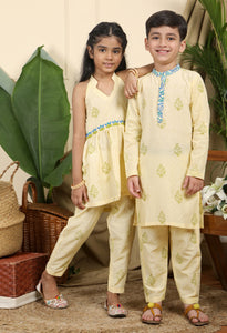 Panna Boys Ethnic Embroidered Kurta In Hand-Block Printed Cotton