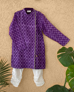 Jamini Cotton Silk Chanderi Block Printed Angrakha Set With Churidaar Purple