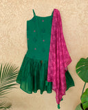 Panna Cotton Silk Chanderi Green Block Printed Shrarara Set With Pink Dupatta