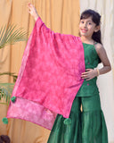 Panna Cotton Silk Chanderi Green Block Printed Shrarara Set With Pink Dupatta