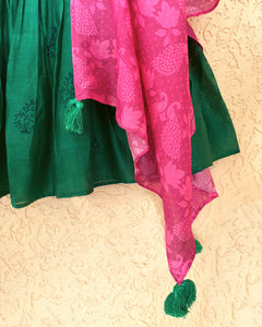 Panna Cotton Silk Chanderi Green Block Printed Shrarara Set With Pink Dupatta