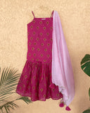 Maanik Cotton Silk Block Printed Sharara Set With Scalloped Dupatta Pink