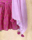 Maanik Cotton Silk Block Printed Sharara Set With Scalloped Dupatta Pink