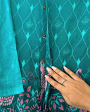 Firoza Cotton Silk Printed Sherwani With Churidaar Turquoise Blue