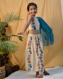 Gulzar Cotton Silk Floral Printed Lehenga With Zari Embroidered Blouse And Matching Dupatta Cream