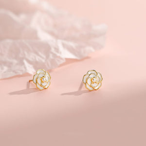 White Rose With Pearl Earrings