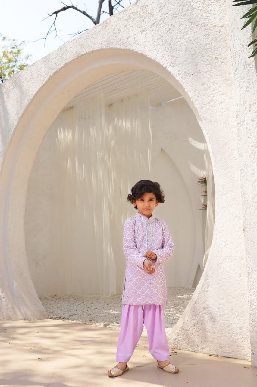 Lilac Embroidered Kurta With Salwar