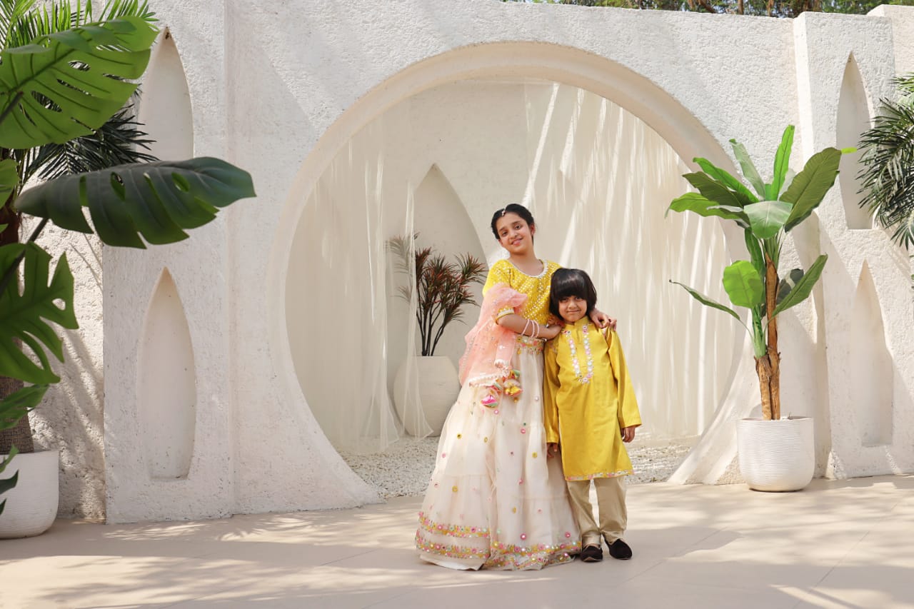 Yellow Mirror Embroidered Choli With Lehenga