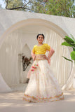 Yellow Mirror Embroidered Choli With Lehenga