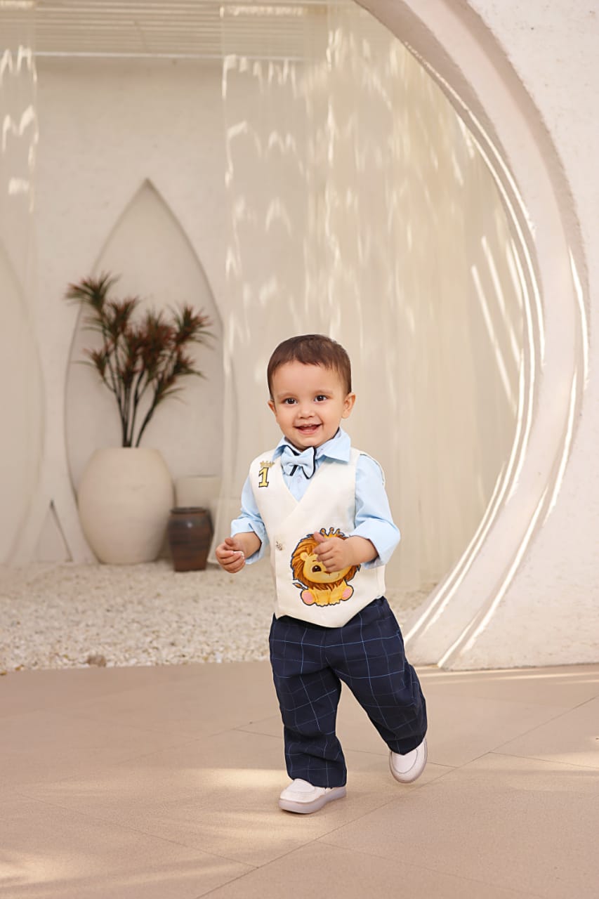 White Waist Coat With Pant And Shirt For Boys