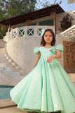 Green Embroidery Gown For Girls