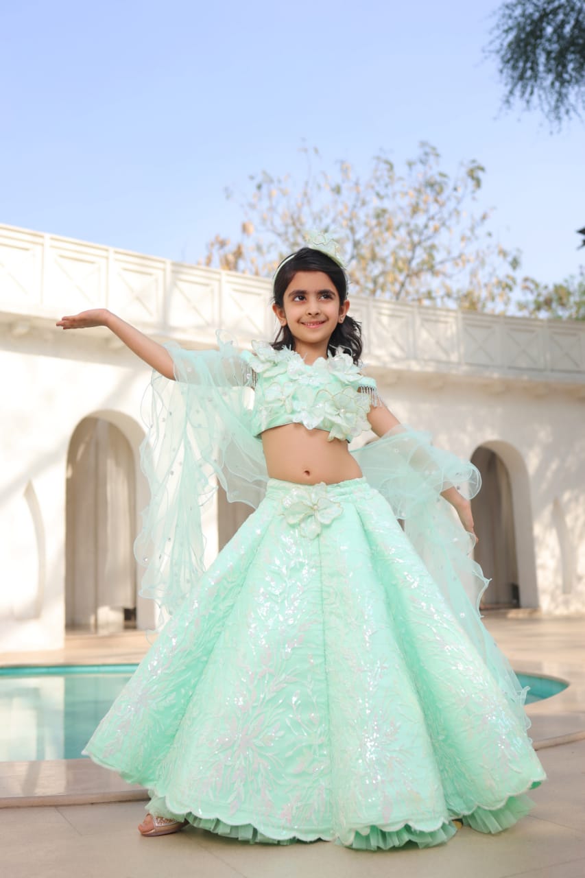 Pista Green Embroidered Lehenga Choli