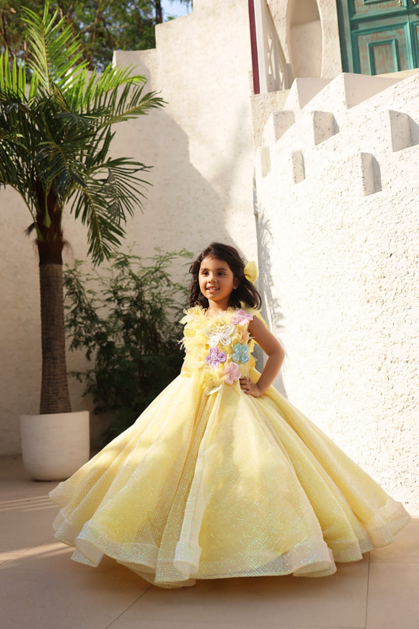 Yellow Sequence Gown For Girls