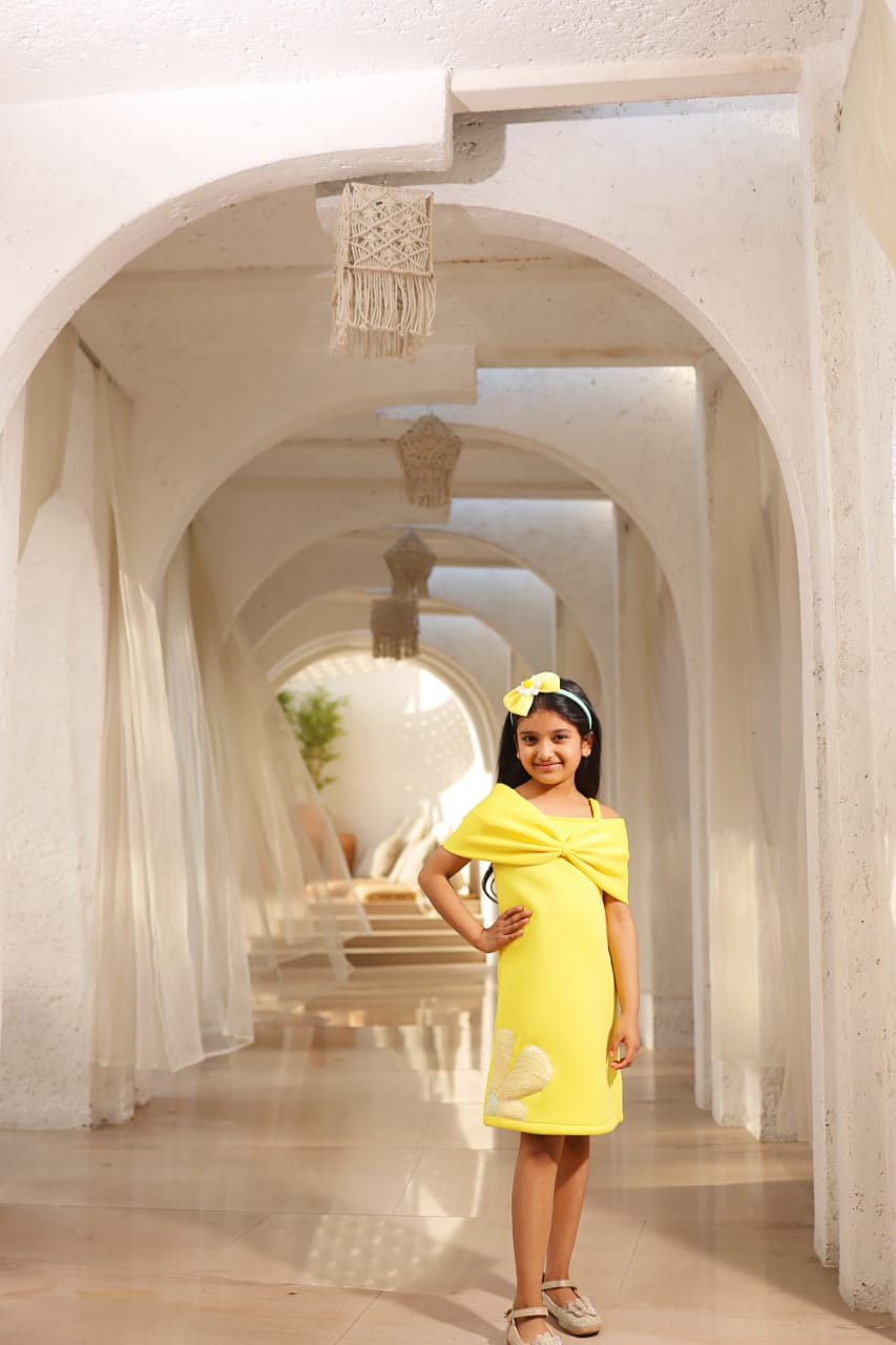 Yellow Neoprene Dress For Girls