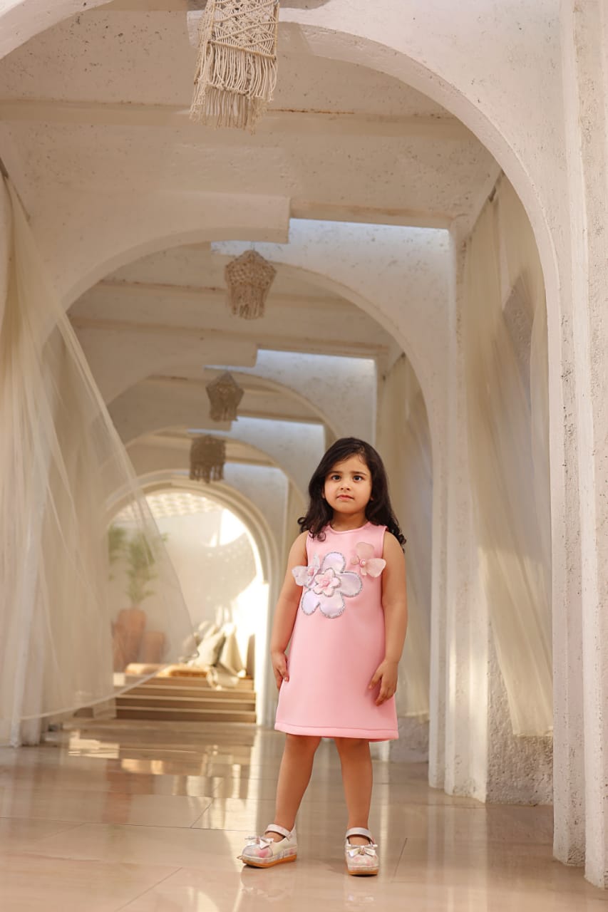 Baby Pink Neoprene Dress For Girls