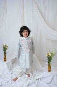 Light Grey Embroidered Kurta Set For Boys