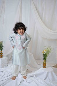 Light Grey Embroidered Kurta Set For Boys