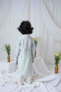 Light Grey Embroidered Kurta Set For Boys