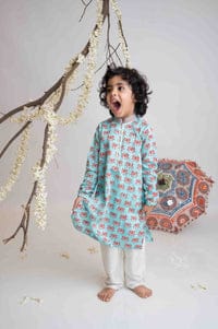 Turquoise Lotus Print Kurta Set