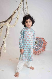 Turquoise Lotus Print Kurta Set