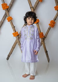 Lilac Mirror Embroidery Kurta Set For Boys