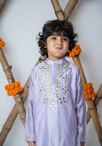 Lilac Mirror Embroidery Kurta Set For Boys