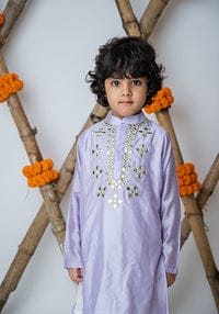 Lilac Mirror Embroidery Kurta Set For Boys