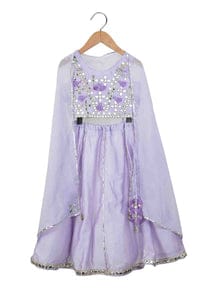 Lilac Mirror Embroidery Lehnga With Dupatta For Girls