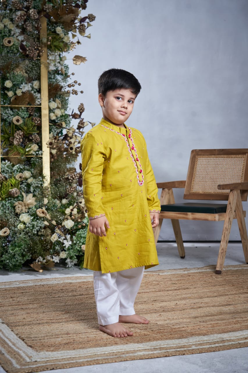 Yellow Pink Kurta Set