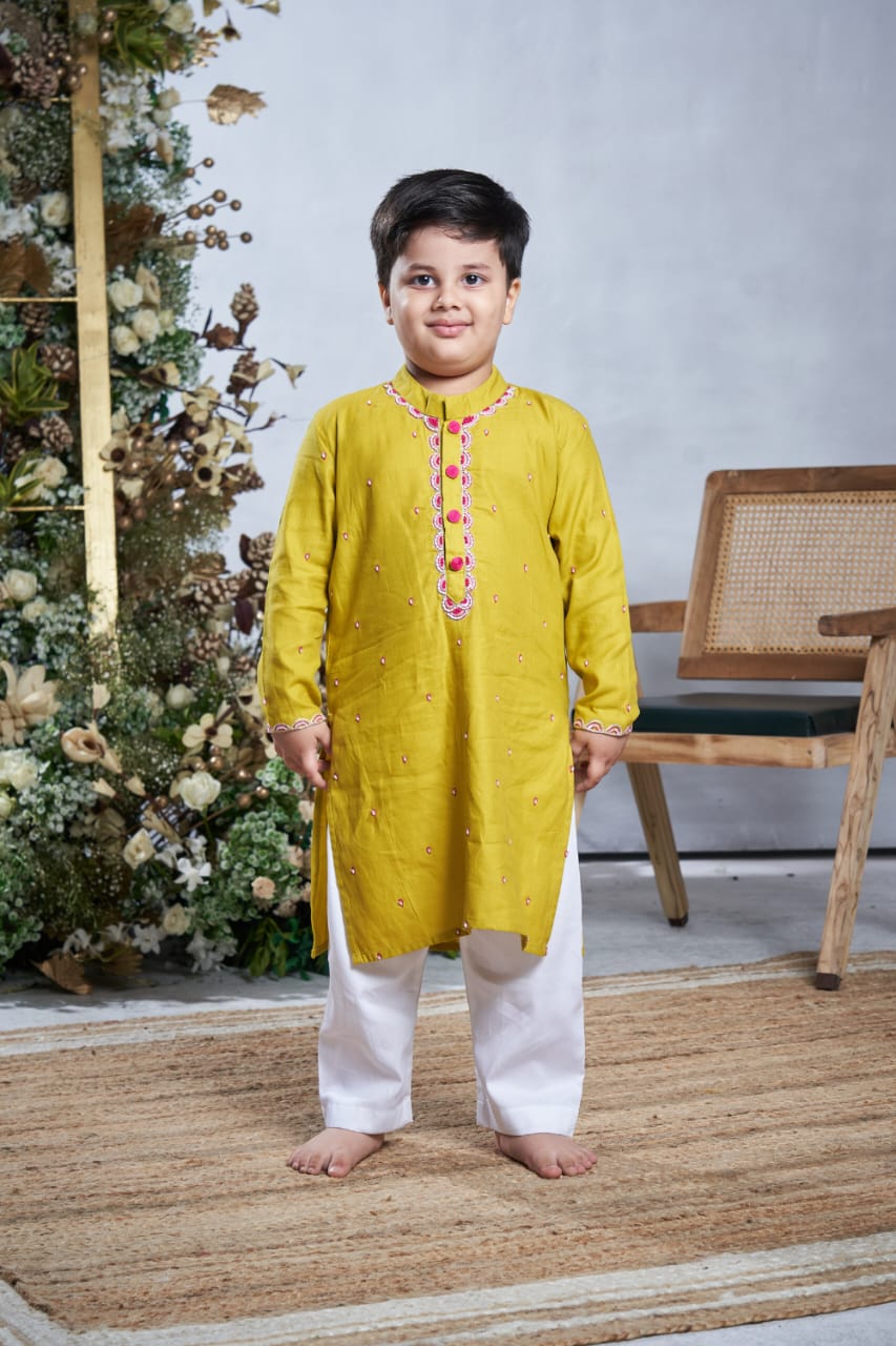 Yellow Pink Kurta Set