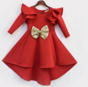 Red Neoprene Dress For Girls