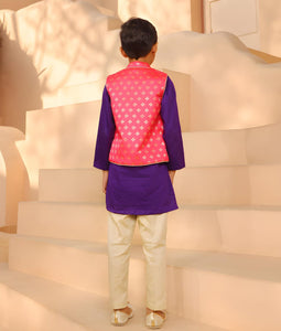 Pink Brocade Jacket With Kurta And Pant