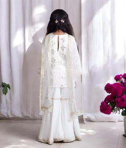 White Gota Embroidered Kurti With Sharara