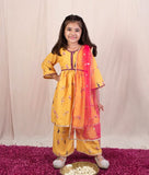 Yellow Flower Printed Kurti With Pant For Girls