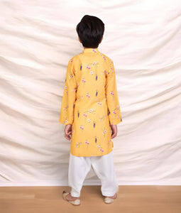 Yellow Printed Kurta With Salwar For Boys