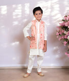 Peach Printed Jacket Set For Boys