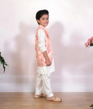 Peach Printed Jacket Set For Boys