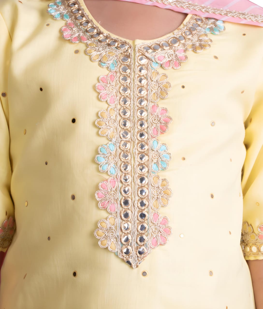 Yellow Faux Mukaish Work Kurti With Sharara