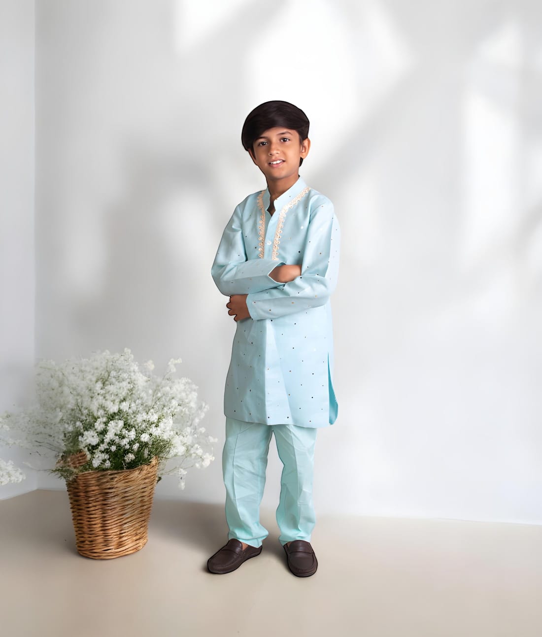 Blue Faux Mukaish Work Kurta With Pant