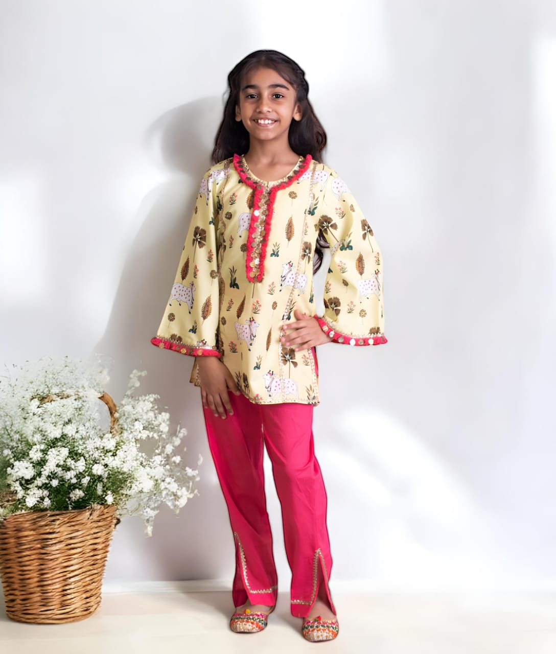 Yellow Nandi Printed Kurti With Pant